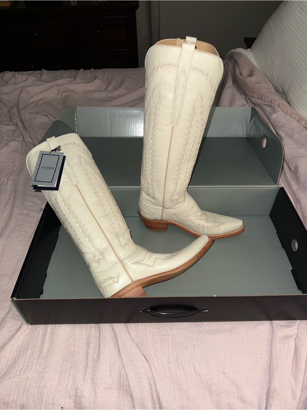 NWT Lucchese Women’s Glitz Cream Western Knee-High Leather Boots